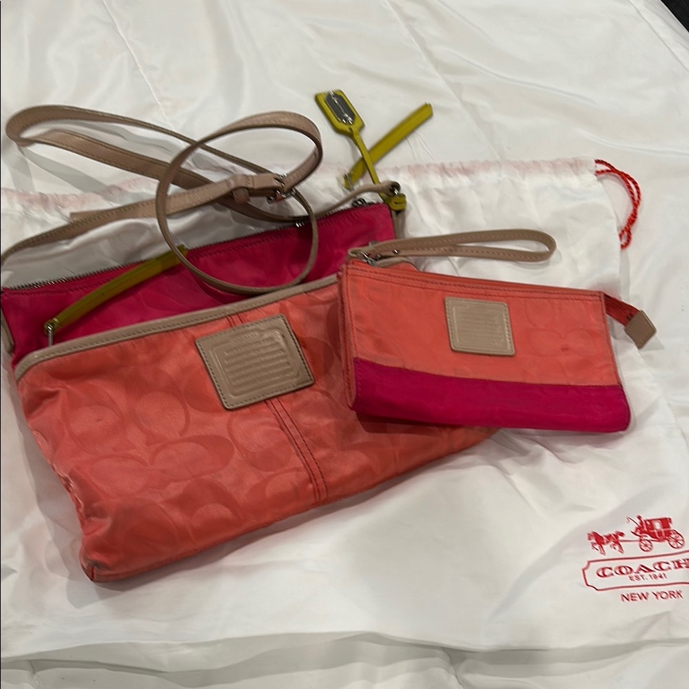 Coach Women's Pink and Orange Bag Set